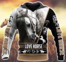 Load image into Gallery viewer, Love Horse White 3D All Over Printed Hoodie , T-shirt, Long sleeve T-shirt, Tank Top, Short, Zipper Hoodie No.127
