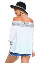 Load image into Gallery viewer, Women's Off Shoulder Stripe Smocked Elastic Top
