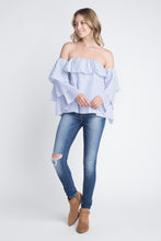 Load image into Gallery viewer, Women's Off Shoulder Stripe Ruffle Long Sleeve Top
