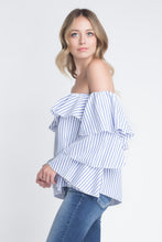 Load image into Gallery viewer, Women's Off Shoulder Stripe Ruffle Long Sleeve Top
