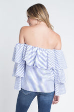 Load image into Gallery viewer, Women's Off Shoulder Stripe Ruffle Long Sleeve Top
