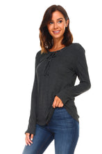 Load image into Gallery viewer, Women's Lace Up Long Sleeve Top
