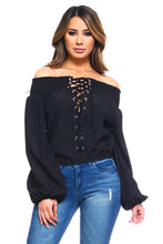 Load image into Gallery viewer, Women's Lace-Up Off Shoulder Elastic Blouse
