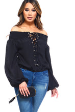 Load image into Gallery viewer, Women's Lace-Up Off Shoulder Elastic Blouse
