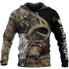 Load image into Gallery viewer, Elk Hunting Skull 3D All Over Printed Hoodie, T-shirt, Long sleeve T-shirt, Tank Top, Short, Zipper Hoodie No.129
